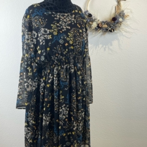 Kleid Schwarz Blau Geblümt